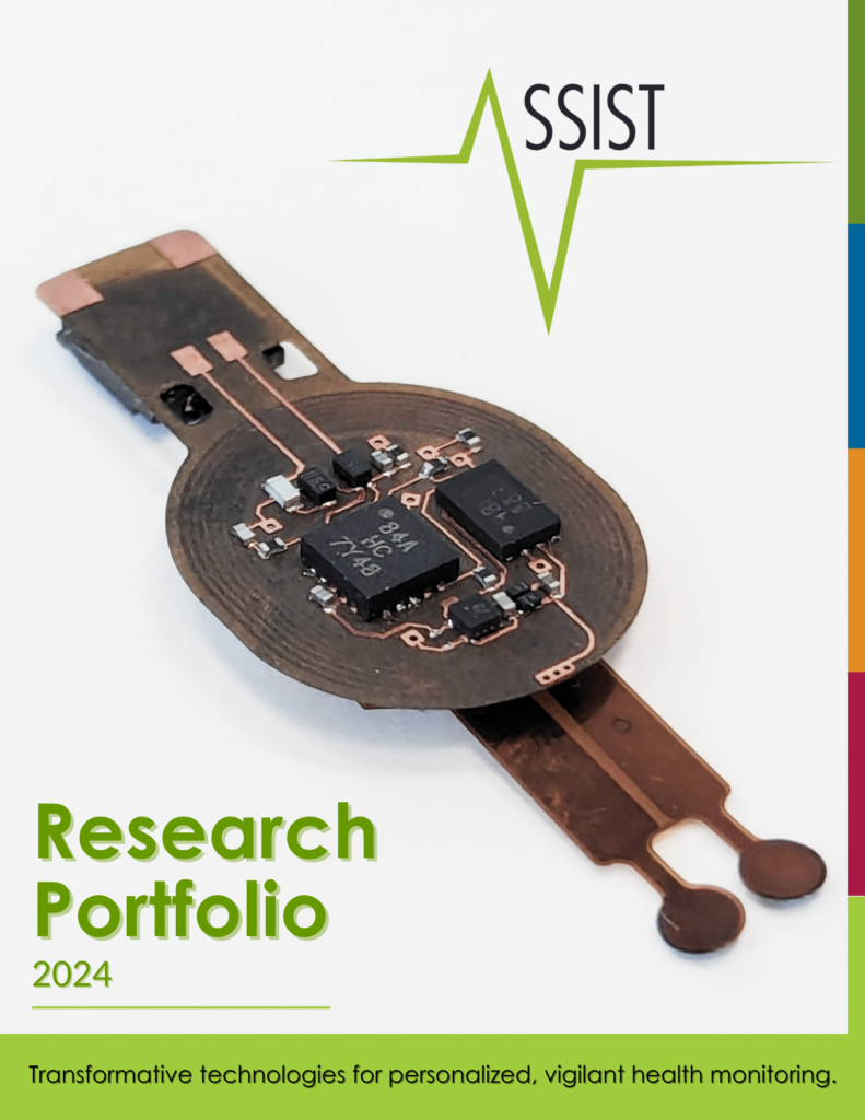 Cover of Research Portfolio for the ASSIST Center featuring a sensor for health-focused wearables